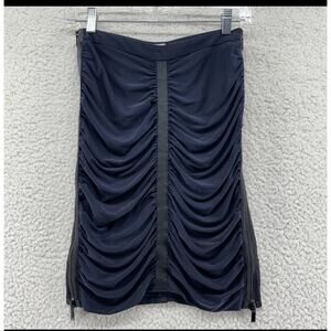 Cache Womens 6 Skirt Black Ruched Side Zippers Dressy Silky Sexy Party Ribbon